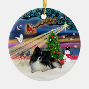 Kerstmagie - Pomeranian (zwart-wit) Keramisch Ornament
