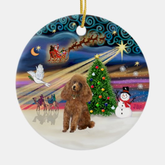 Kerstmagie - Poodle (Speelgoed abrikoos) Keramisch Ornament (Voorkant)