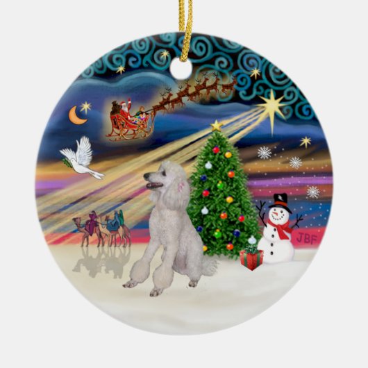 Kerstmagie - Poodle (Standaard wit, linten) Keramisch Ornament (Voorkant)