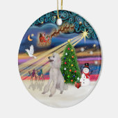 Kerstmagie - Poodle (Standaard wit, linten) Keramisch Ornament (Links)