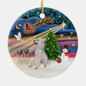 Kerstmagie - Poodle (Standaard wit, linten) Keramisch Ornament (Achterkant)