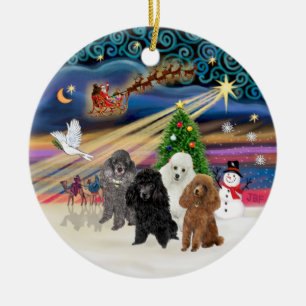 Kerstmagie - Poodles (VIER SPEELGOED) Keramisch Ornament