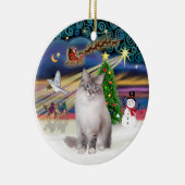 Kerstmagie - Ragdoll Cat (Lynx Colorpoint) Keramisch Ornament (Rechts)