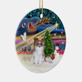 Kerstmagie - Rode Sable Papillon Keramisch Ornament (Rechts)