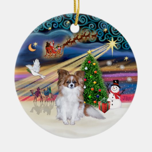 Kerstmagie - Rode Sable Papillon Keramisch Ornament (Voorkant)