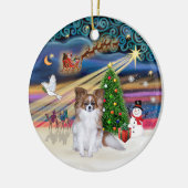 Kerstmagie - Rode Sable Papillon Keramisch Ornament (Links)