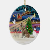Kerstmagie - Rode Siberische Husky Keramisch Ornament (Rechts)
