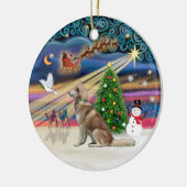 Kerstmagie - Rode Siberische Husky Keramisch Ornament (Links)