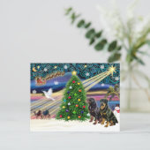 Kerstmagie Rottweilers (twee) Feestdagenkaart (Staand voorkant)