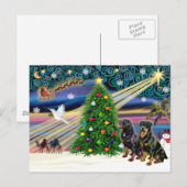 Kerstmagie Rottweilers (twee) Feestdagenkaart (Voorkant / Achterkant)