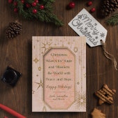 Kerstmagie roze gouden sterren foto feestdagenkaart