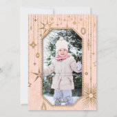 Kerstmagie roze gouden sterren foto feestdagenkaart (Achterkant)