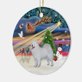 Kerstmagie - Samojeed (standaard) Keramisch Ornament (Links)