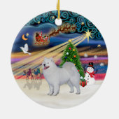 Kerstmagie - Samojeed (standaard) Keramisch Ornament (Achterkant)