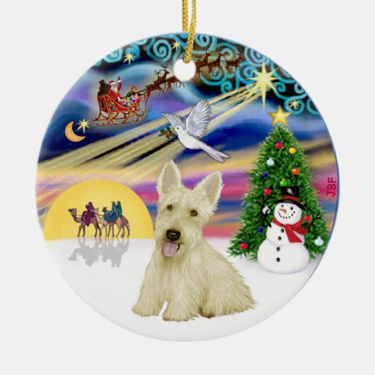 Kerstmagie - Schotse Terriër (Wheaten) Keramisch Ornament (Voorkant)