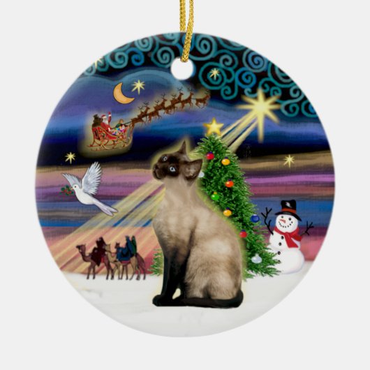 Kerstmagie - Seal Point Siamees Keramisch Ornament (Voorkant)