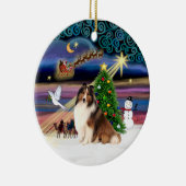 Kerstmagie - Sheltie #7 Keramisch Ornament (Rechts)