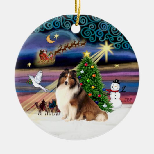 Kerstmagie - Sheltie #7 Keramisch Ornament (Voorkant)