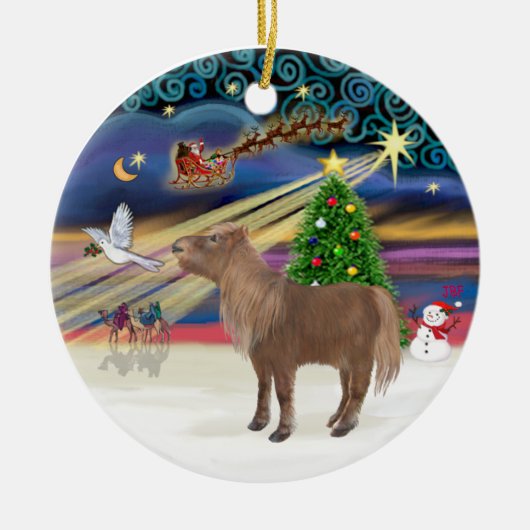 Kerstmagie - Shetlandpony Keramisch Ornament (Voorkant)