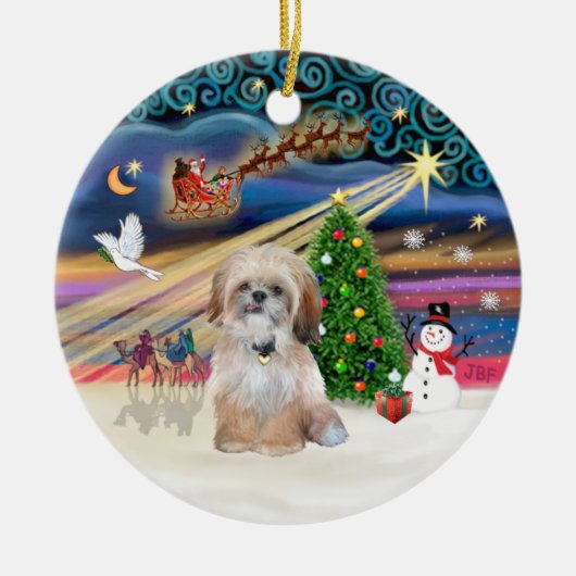 Kerstmagie - Shih Tzu (P) Keramisch Ornament (Voorkant)