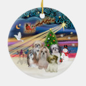 Kerstmagie - Shih Tzus (VIJF) Keramisch Ornament (Achterkant)