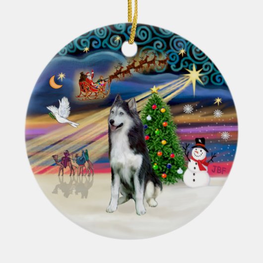 Kerstmagie - Siberische Husky 2 Keramisch Ornament (Voorkant)