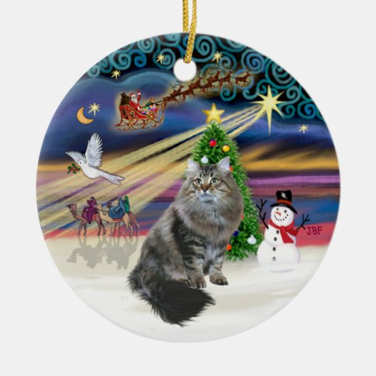 Kerstmagie - Siberische Kat Keramisch Ornament (Voorkant)