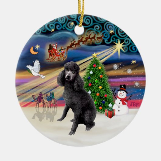 Kerstmagie - Standaard zwarte poedel Keramisch Ornament (Voorkant)