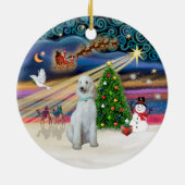 Kerstmagie - Standaardpoedel (crème/wit) Keramisch Ornament (Achterkant)