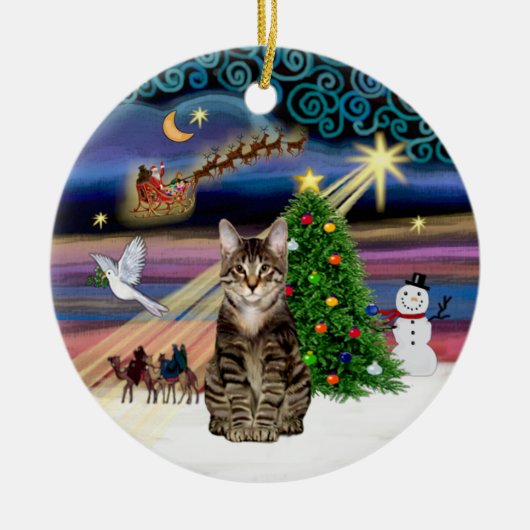 Kerstmagie - Tabby tijgerkat Keramisch Ornament (Voorkant)
