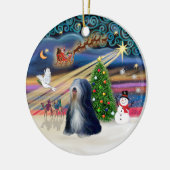 Kerstmagie - Tibetaanse Terrier (BW) Keramisch Ornament (Links)
