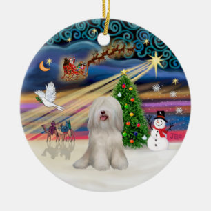 Kerstmagie - Tibetaanse Terrier (wit) Keramisch Ornament
