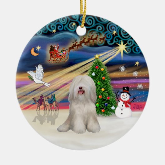 Kerstmagie - Tibetaanse Terrier (wit) Keramisch Ornament (Voorkant)