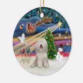 Kerstmagie - Tibetaanse Terrier (wit) Keramisch Ornament (Links)