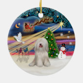 Kerstmagie - Tibetaanse Terrier (wit) Keramisch Ornament (Achterkant)