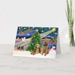 Kerstmagie - Twee Airedales Feestdagen Kaart