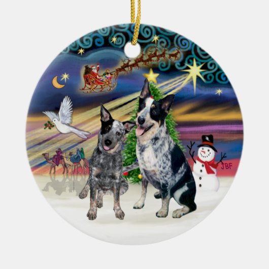 Kerstmagie - Twee Australische veedogs Keramisch Ornament (Voorkant)