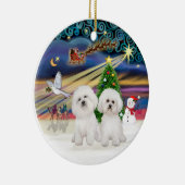 Kerstmagie - Twee Bichon Frise Keramisch Ornament (Rechts)