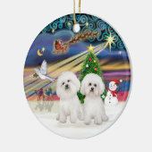 Kerstmagie - Twee Bichon Frise Keramisch Ornament (Links)