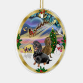 Kerstmagie - Twee Dachshonden (zw+rd) Keramisch Ornament (Rechts)