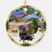 Kerstmagie - Twee Dachshonden (zw+rd) Keramisch Ornament (Achterkant)