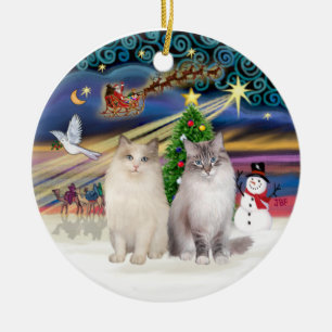 Kerstmagie - Twee Ragdoll katten Keramisch Ornament