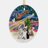 Kerstmagie - Vijf Welsh Corgis Keramisch Ornament (Rechts)