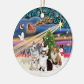 Kerstmagie - Vijf Welsh Corgis Keramisch Ornament (Links)