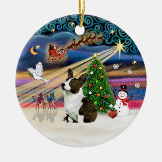 Kerstmagie - Welsh Corgi (Cardigan) Keramisch Ornament (Voorkant)