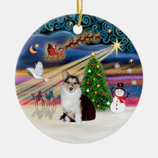 Kerstmagie - Welsh Corgi (driekleurig) Keramisch Ornament (Voorkant)