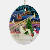 Kerstmagie - Whippet 3 (crème-gestreept) Keramisch Ornament (Rechts)