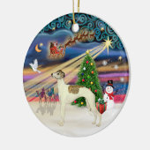 Kerstmagie - Whippet 3 (crème-gestreept) Keramisch Ornament (Links)