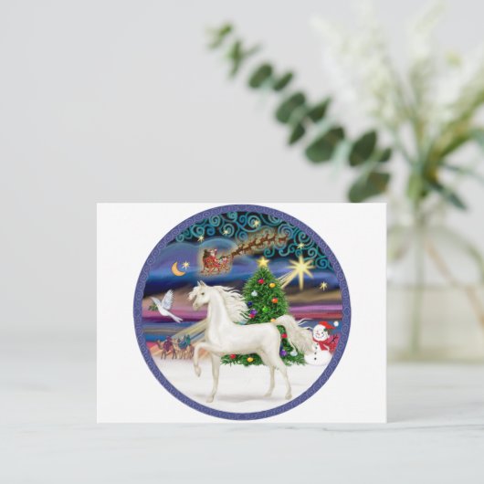 Kerstmagie - Wit-Arabisch paard Feestdagenkaart (Staand voorkant)