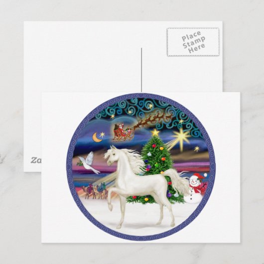 Kerstmagie - Wit-Arabisch paard Feestdagenkaart (Voorkant / Achterkant)
